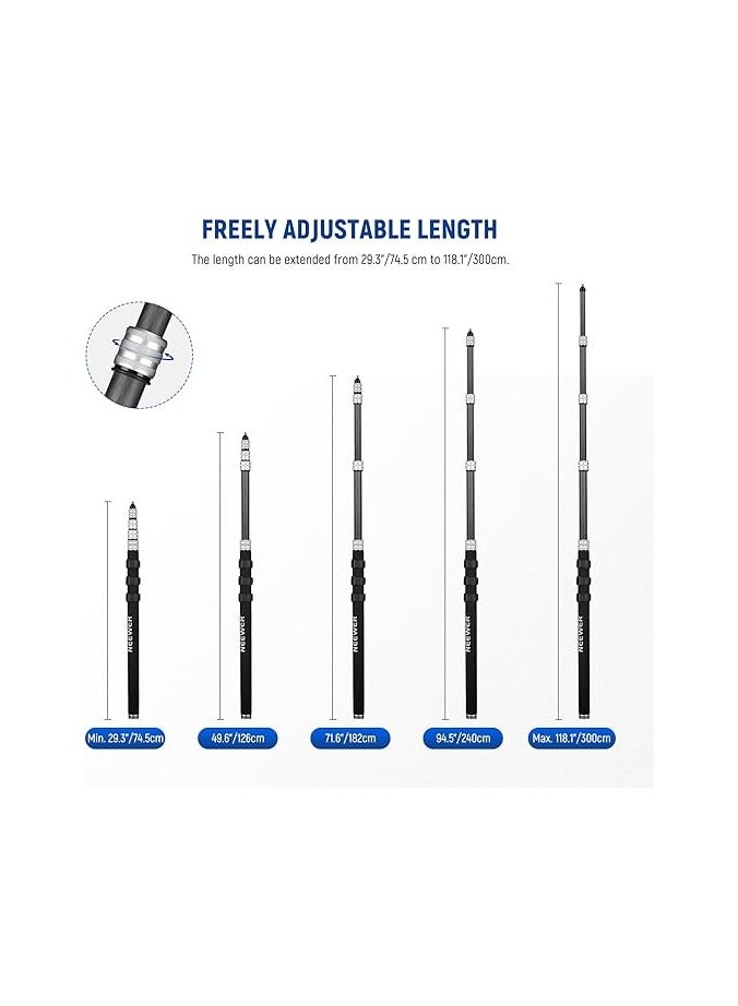 Neewer NEEWER Upgraded Microphone Boom Pole, 9.8ft/300cm Telescopic Carbon Fiber Mic Boom Arm with 5 Sections, 1/4” 3/8” 5/8” Screw Adapters, Cable Straps, Shoulder Strap & Storage Bag, MS-300C  - Image 2