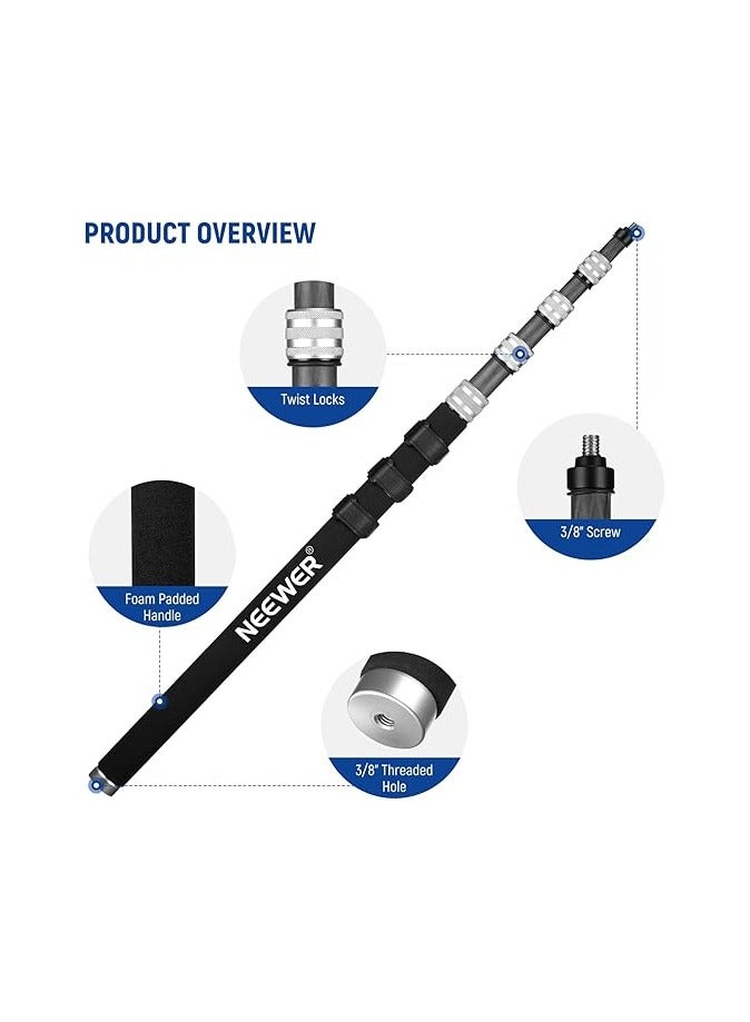 Neewer NEEWER Upgraded Microphone Boom Pole, 9.8ft/300cm Telescopic Carbon Fiber Mic Boom Arm with 5 Sections, 1/4” 3/8” 5/8” Screw Adapters, Cable Straps, Shoulder Strap & Storage Bag, MS-300C  - Image 3