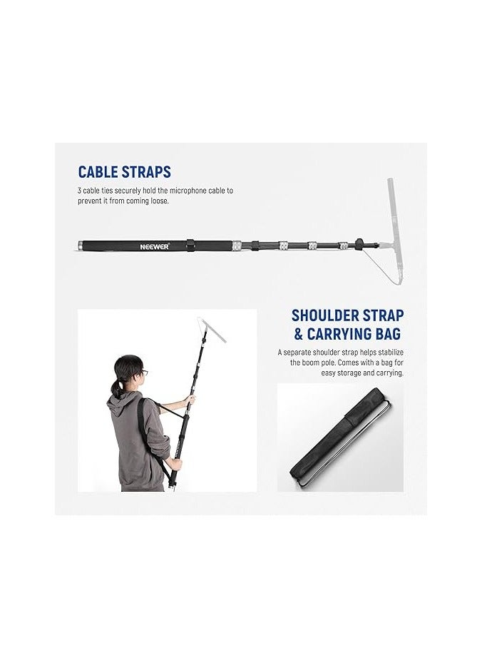 Neewer NEEWER Upgraded Microphone Boom Pole, 9.8ft/300cm Telescopic Carbon Fiber Mic Boom Arm with 5 Sections, 1/4” 3/8” 5/8” Screw Adapters, Cable Straps, Shoulder Strap & Storage Bag, MS-300C  - Image 5