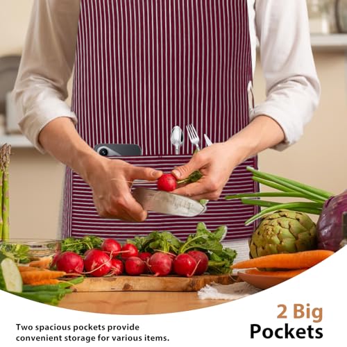 VALOME 2 Pack Kitchen Aprons, Apron for Cooking with 2 Pockets, Unisex Adjustable Neck Strap Chef Aprons for Men Women (BROWN & RED) - Image 5