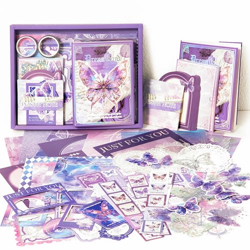 The AutoStory Fantasy Scrapbook Kit A6 Junk Journal Notebook Aesthetic Stickers Magic Decorative Papers Washi Tape DIY Craft Art Hobby Materials Present for Teens Girls (Dreamland, Purple) - Image 1