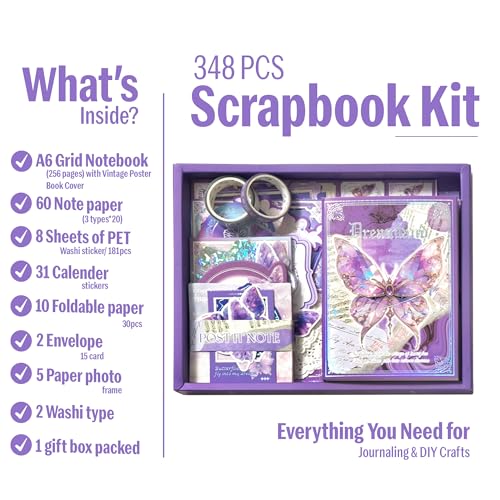 The AutoStory Fantasy Scrapbook Kit A6 Junk Journal Notebook Aesthetic Stickers Magic Decorative Papers Washi Tape DIY Craft Art Hobby Materials Present for Teens Girls (Dreamland, Purple) - Image 2