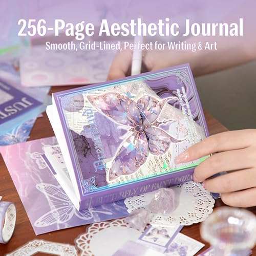 The AutoStory Fantasy Scrapbook Kit A6 Junk Journal Notebook Aesthetic Stickers Magic Decorative Papers Washi Tape DIY Craft Art Hobby Materials Present for Teens Girls (Dreamland, Purple) - Image 3