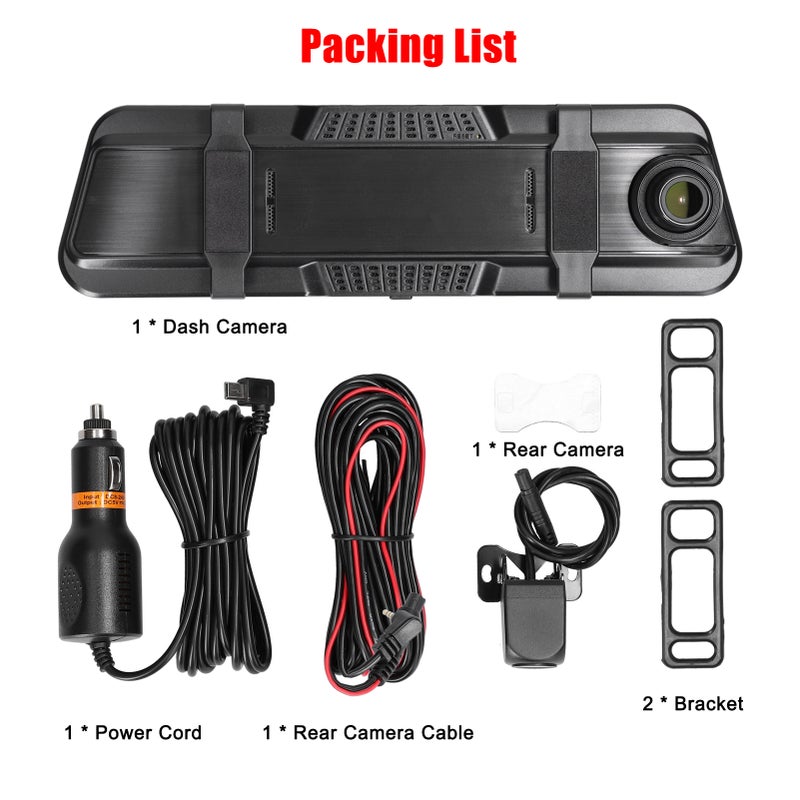 1080P Rear View Dash Cam 9.66 Inch Touchscreen Car DVR Video Recorder Front & Rear Dual Camera Driving Recorder 170° Wide Angle Support Night Vision G-Sensor Loop Recording - Image 5