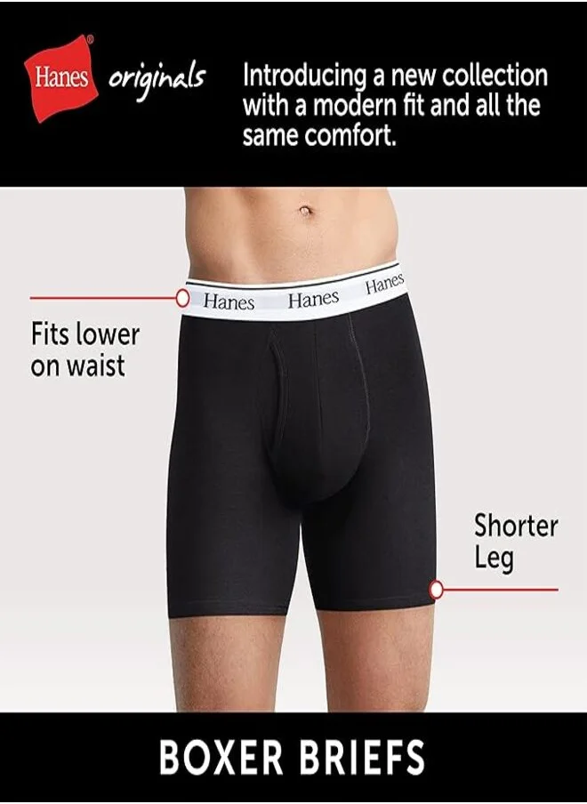 هينز Hanes Originals Men’s Boxer Briefs , Stretch Cotton Moisture-Wicking Underwear, Modern Fit Low Rise, Multipacks