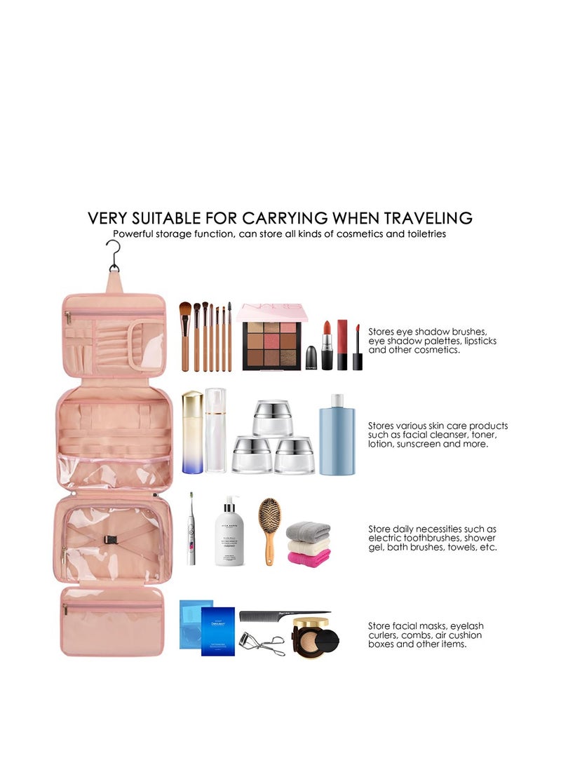MIXDE Toiletry Bag, Portable Women's Travel Cosmetic Bag, Large Waterproof Cosmetic Bag, Hanging Toiletry Bag with Hooks, Fits Full Size Bottles, Holds Toiletries, Cosmetics, Brushes, Bottles (Pink)  - Image 2