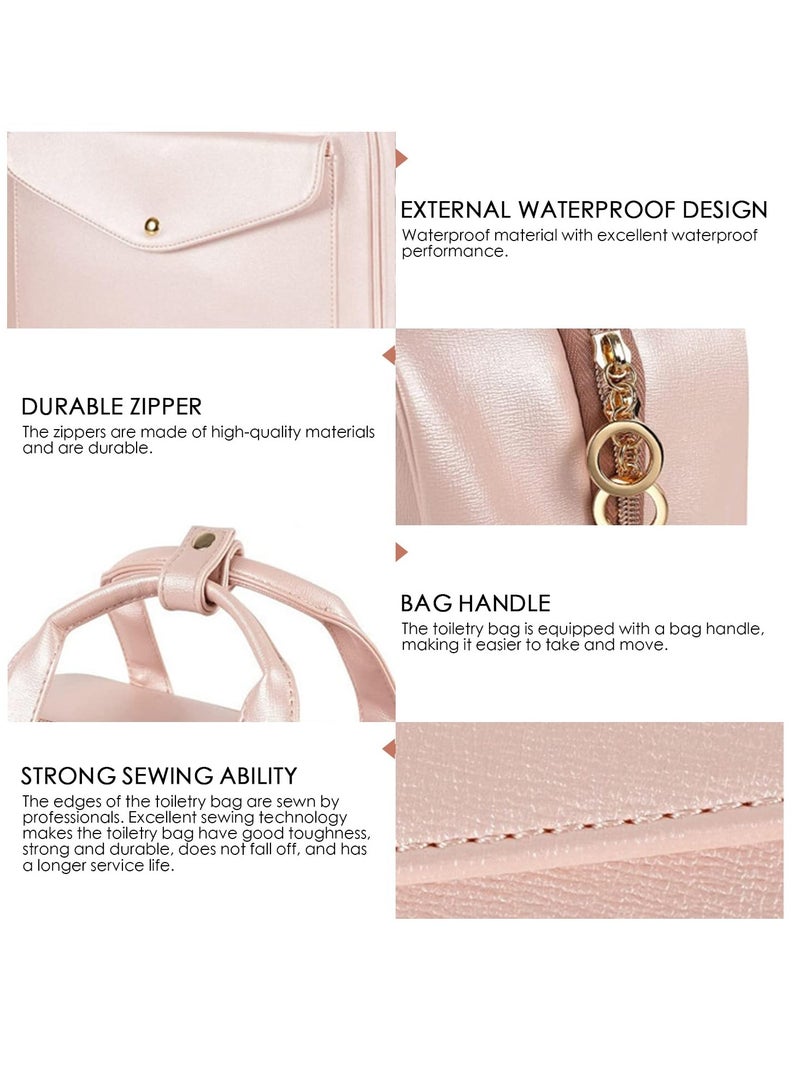 MIXDE Toiletry Bag, Portable Women's Travel Cosmetic Bag, Large Waterproof Cosmetic Bag, Hanging Toiletry Bag with Hooks, Fits Full Size Bottles, Holds Toiletries, Cosmetics, Brushes, Bottles (Pink)  - Image 4