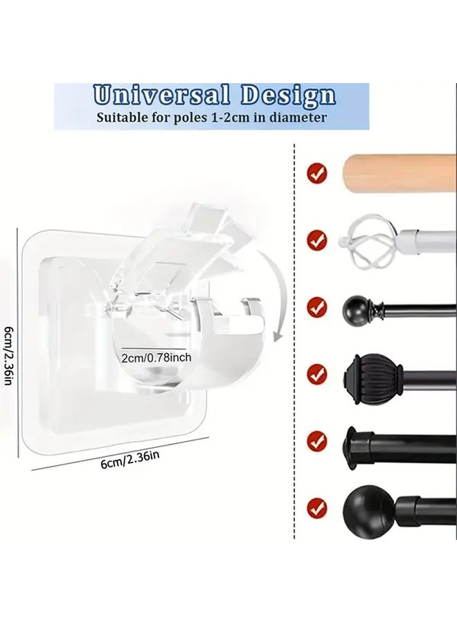 Transparent 6Pcs No Drill Self Adhesive Curtain Rod Brackets Adjustable Hooks For Bathroom Kitchen Hotel - Image 4