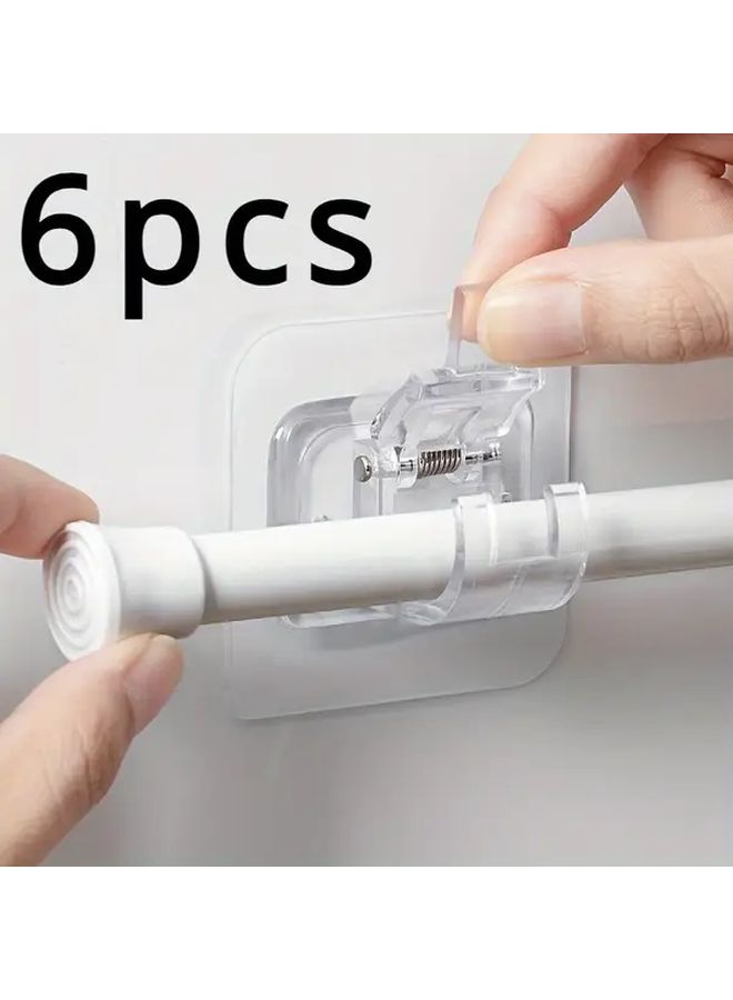 Transparent 6Pcs No Drill Self Adhesive Curtain Rod Brackets Adjustable Hooks For Bathroom Kitchen Hotel - Image 1