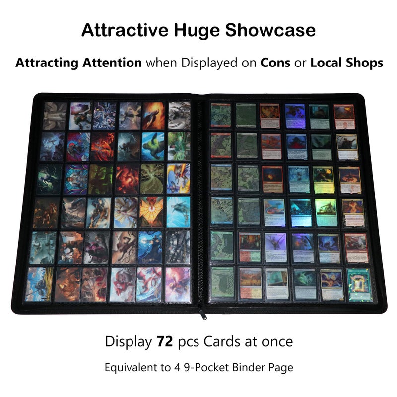 Rieton 36-Pocket Ringless Trading Card Binder - Holds 2304 Sleeved Cards, Side-Loading Black Pages, Water-Resistant Zipper Album for TCG & Sports - Image 4