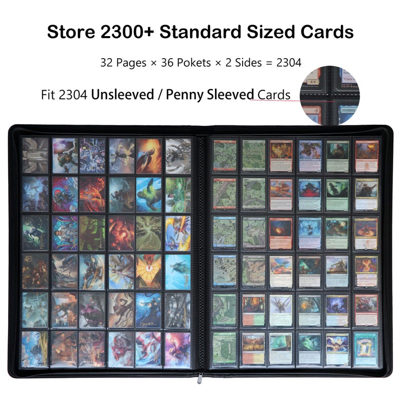 Rieton 36-Pocket Ringless Trading Card Binder - Holds 2304 Sleeved Cards, Side-Loading Black Pages, Water-Resistant Zipper Album for TCG & Sports - Image 2