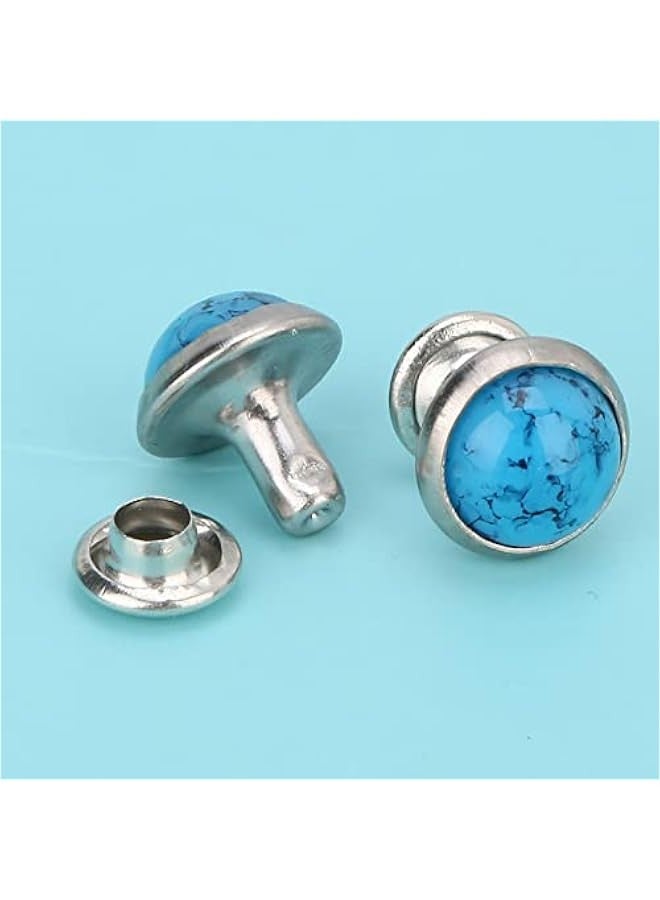 Turquoise Rivets,50Pcs 8mm Turquoise Rivet Stud Round Spikes Bracelet Bag Decorations DIY Crafts Accessory for Handbag Leather Decoration(No. 16) - Image 3