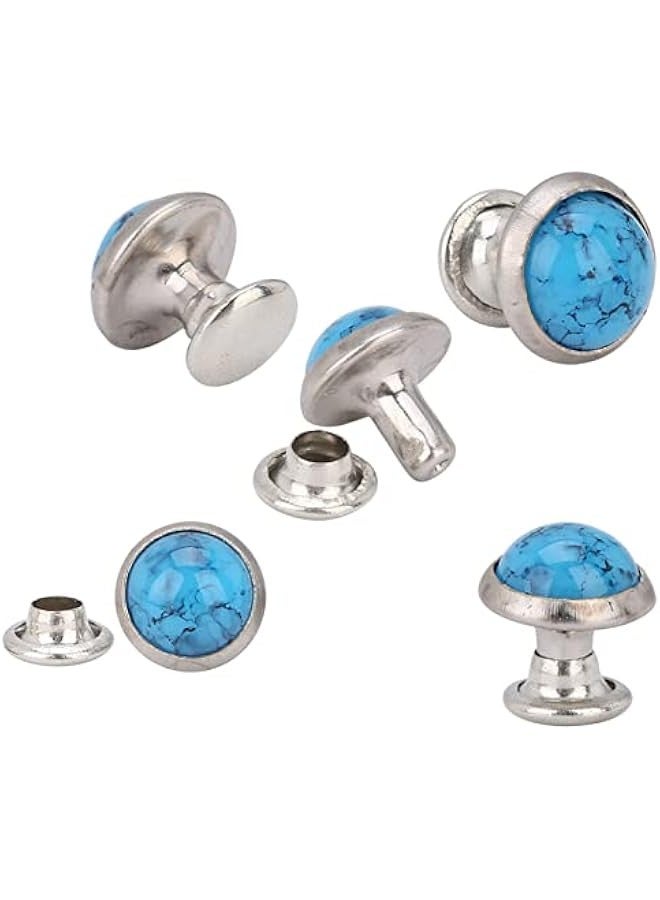 Turquoise Rivets,50Pcs 8mm Turquoise Rivet Stud Round Spikes Bracelet Bag Decorations DIY Crafts Accessory for Handbag Leather Decoration(No. 16) - Image 4