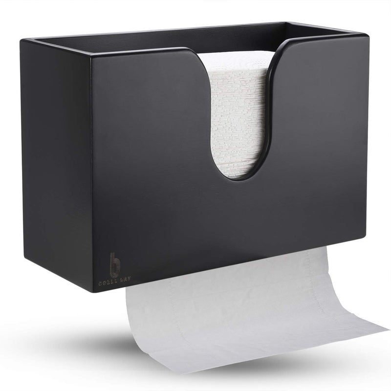 Cozee Bay Bamboo Paper Towel Dispenser Paper Towel Holder for Kitchen Bathroom Toilet of Home and Commercial Wall Mount or Countertop for Multifold C Fold Z fold Trifold Hand Towels White 
