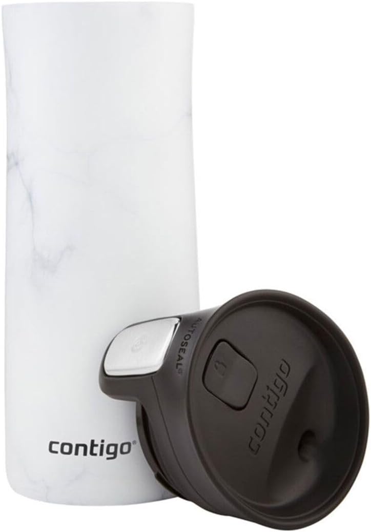 كونتيجو كوب حراري Contigo Unisex's Pinnacle Autoseal، كوب سفر من الفولاذ المقاوم للصدأ، كوب معزول، مانع للتسرب، كوب قهوة للسفر، كوب سفر مع غطاء سهل التنظيف، خالٍ من BPA، 420 مل، رخام أبيض - Image 1