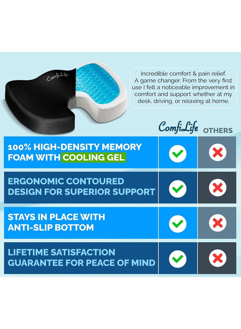ComfiLife Gel Enhanced Seat Cushion with Non-Slip Bottom, Built-in Handle and Machine-Washable Cover, Orthopedic Cushion for Tailbone Pain Relief, Ideal for Office Chair, Car Seat, Home and Traveling - Image 5