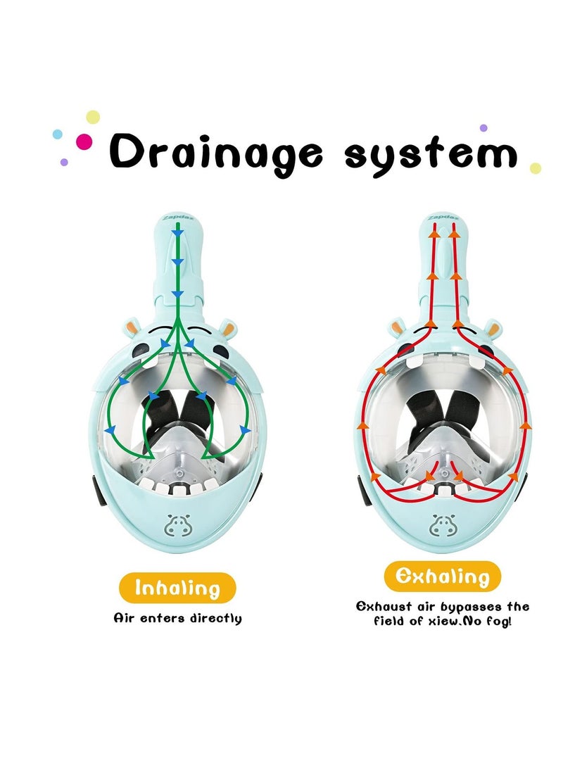 KASTWAVE Kids Snorkel Mask, with Latest Safety Dry Breathing System, Hippo Sharp Full Face Snorkel Mask for Kids, Anti-Fog Anti-Leak, 180¡ã HD View, Snorkel Set with Camera Mount, Snorkeling Gear for Kids - Image 2