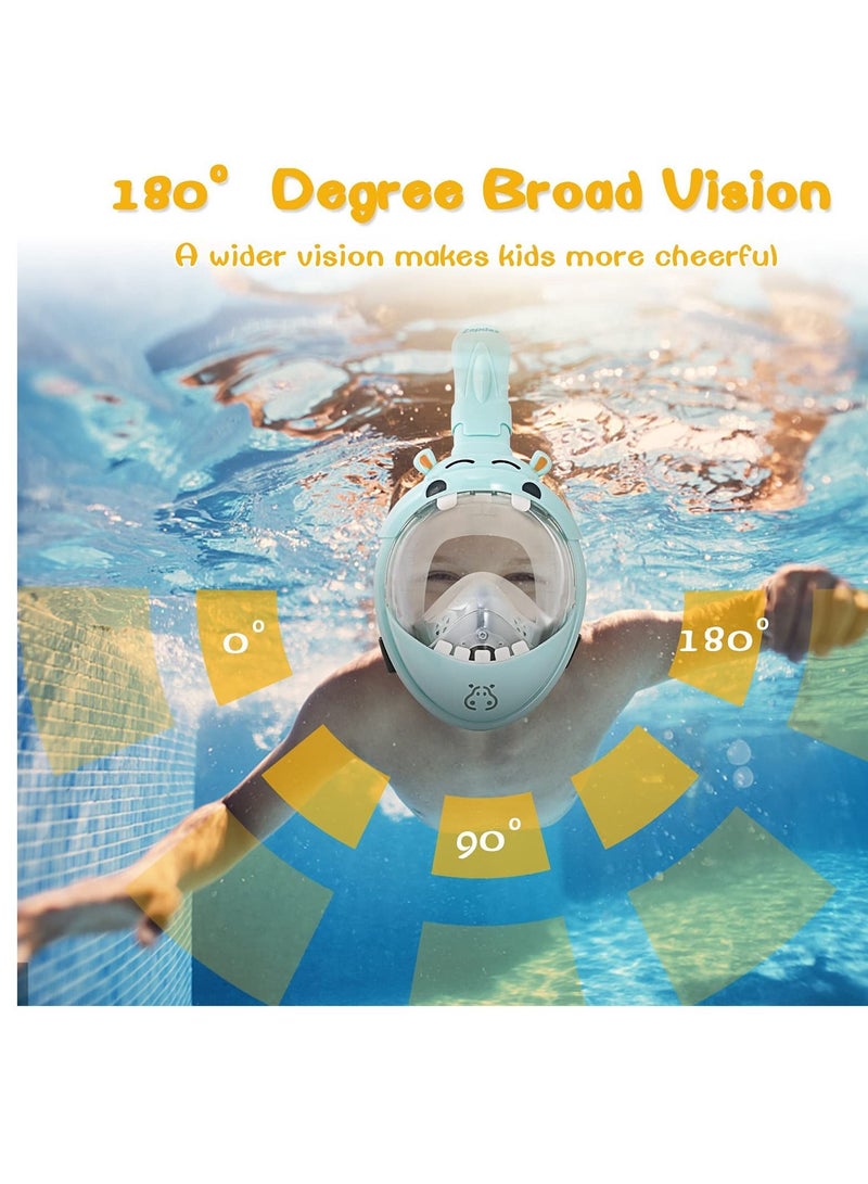 KASTWAVE Kids Snorkel Mask, with Latest Safety Dry Breathing System, Hippo Sharp Full Face Snorkel Mask for Kids, Anti-Fog Anti-Leak, 180¡ã HD View, Snorkel Set with Camera Mount, Snorkeling Gear for Kids - Image 3