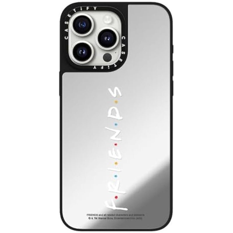 Casetify Mirror iPhone 15 Pro Max Case 【Friends Co-Lab / 4.9ft Drop Protection/Compatible with Magsafe】 - Friends Logo - Silver on Black - Image 3