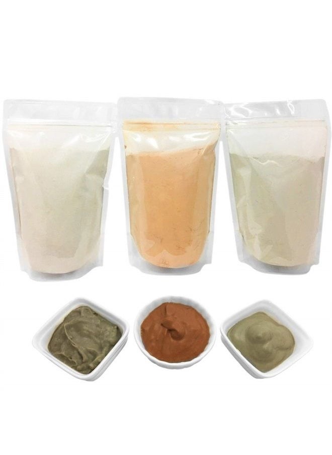 HalalEveryDay Bentonite (Indian Healing) | Moroccan (Red-Rhassoul) | European (French-Green) Clay Powder - 3 Pack / Multipack Set For Making Clay Mud Masks For Skin, Hair & Face - by HalalEveryday  - Image 1