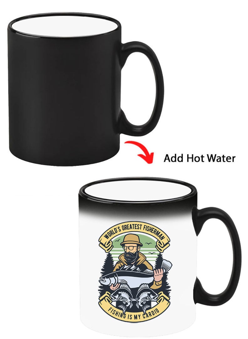 Theodor Color Changing Heat Sensitive Ceramic Mug, Image Revealed When HOT Liquid is Added! Fishing is my Cardio - Image 1