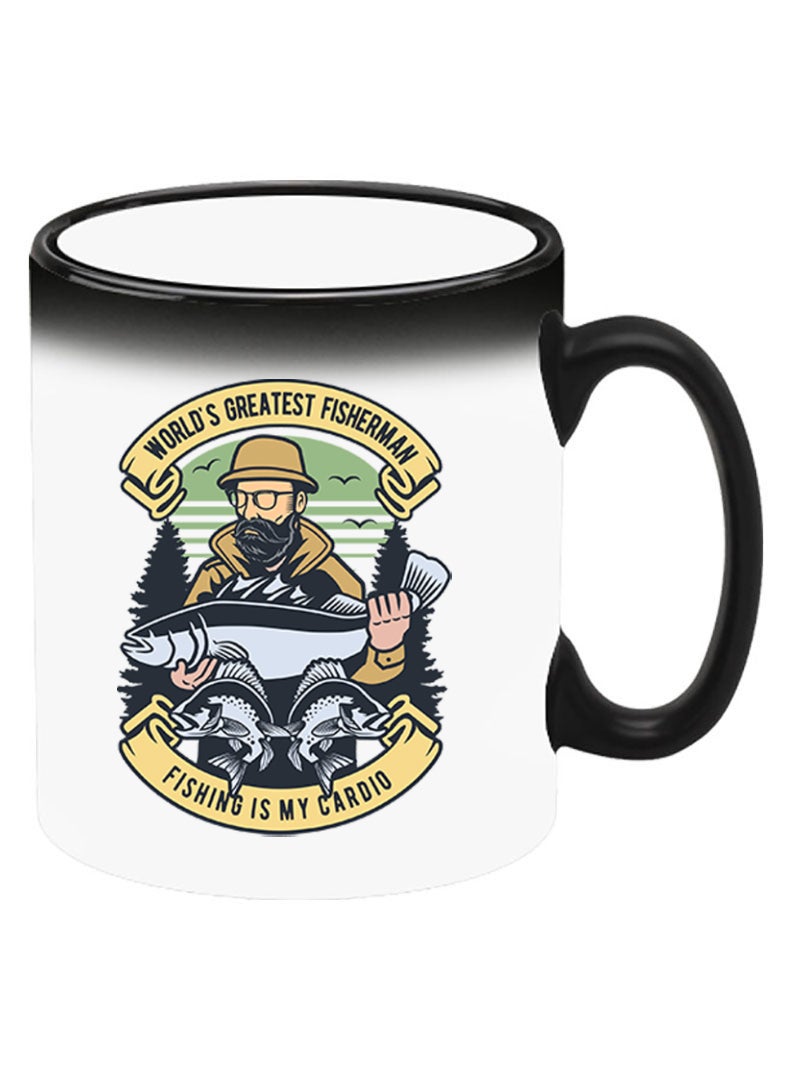 Theodor Color Changing Heat Sensitive Ceramic Mug, Image Revealed When HOT Liquid is Added! Fishing is my Cardio - Image 2