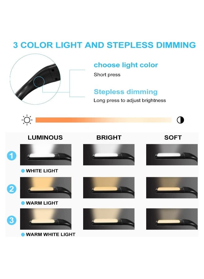 LED Hands Free Adjustable Bendable Lamp 3 Color Temperatures Lightweight Reading Lights for Books in Bed Black - Image 3