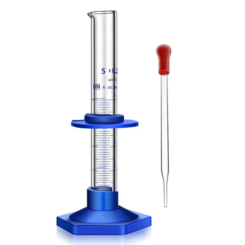 Qesdaoxu Thick Glass Graduated Cylinder Measuring Liquid Lab Cylinders with Anti-falling Plastic Base and Bumper Guards (glass, 5ML) - Image 1