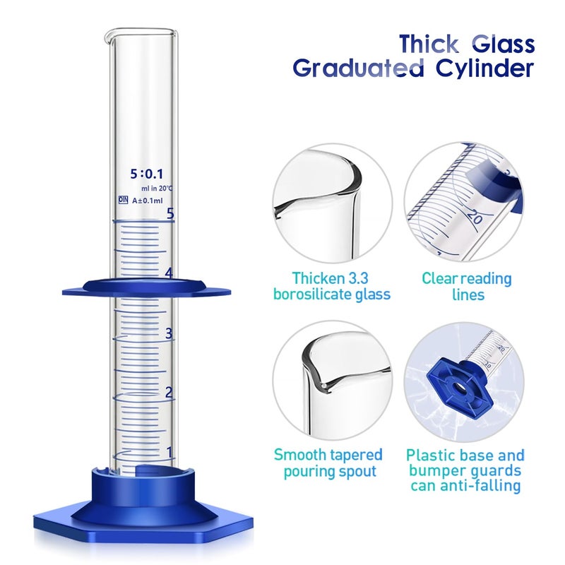 Qesdaoxu Thick Glass Graduated Cylinder Measuring Liquid Lab Cylinders with Anti-falling Plastic Base and Bumper Guards (glass, 5ML) - Image 5