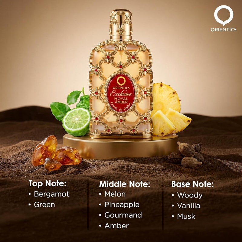 Orientica Luxury Exclusive Royal Amber Extrait de Parfum – Unisex Fruity Amber Fragrance – 2.7oz / 80ml - Image 2