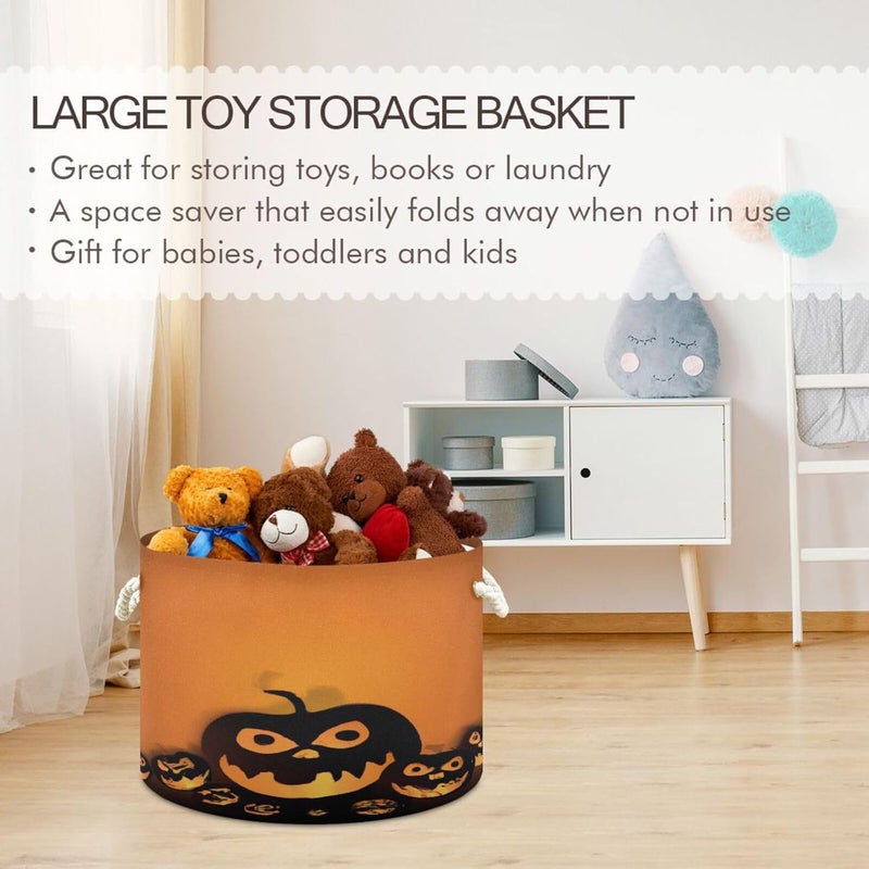 Halloween Pumpkin Cotton Rope Basket Collapsible Laundry Basket Blanket Storage Organizer with Handles for Kids Toys Clothes Bedroom Nursery Living Room - Image 5