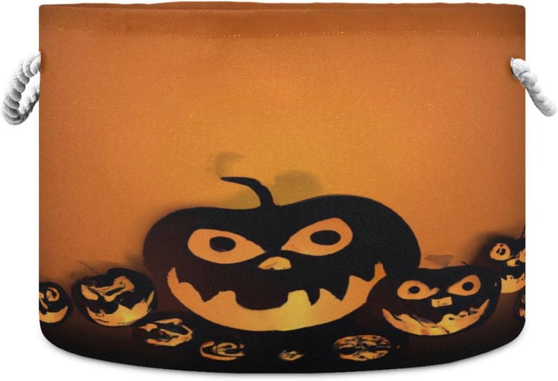 Halloween Pumpkin Cotton Rope Basket Collapsible Laundry Basket Blanket Storage Organizer with Handles for Kids Toys Clothes Bedroom Nursery Living Room - Image 1