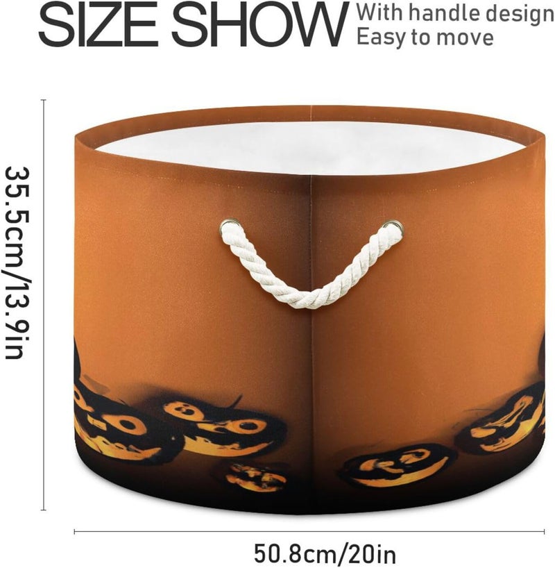 Halloween Pumpkin Cotton Rope Basket Collapsible Laundry Basket Blanket Storage Organizer with Handles for Kids Toys Clothes Bedroom Nursery Living Room - Image 2