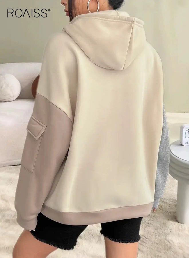 roaiss Relaxed Women's Fit Color Block Hoodie Fashion Contrast Design with Front Pockets and Adjustable Drawstring Hood, Oversized Comfort for Casual Streetwear and Daily Lounge - Image 3