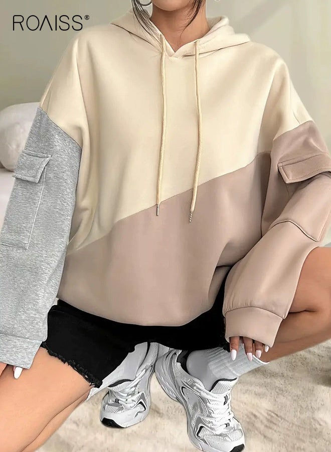 roaiss Relaxed Women's Fit Color Block Hoodie Fashion Contrast Design with Front Pockets and Adjustable Drawstring Hood, Oversized Comfort for Casual Streetwear and Daily Lounge - Image 1