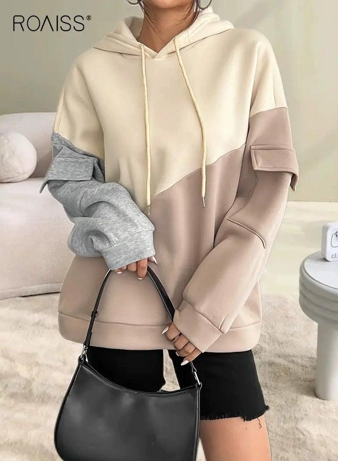 roaiss Relaxed Women's Fit Color Block Hoodie Fashion Contrast Design with Front Pockets and Adjustable Drawstring Hood, Oversized Comfort for Casual Streetwear and Daily Lounge - Image 4
