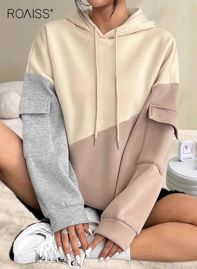 roaiss Relaxed Women's Fit Color Block Hoodie Fashion Contrast Design with Front Pockets and Adjustable Drawstring Hood, Oversized Comfort for Casual Streetwear and Daily Lounge - Image 5