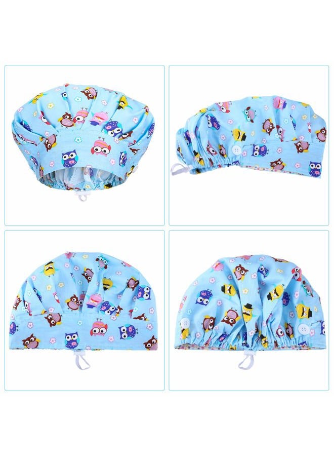Satinior 6 Pieces Elastic Bouffant Caps with Buttons Turban Hats with Sweatband Unisex Printed Hair Covers Multicoloured - Image 5