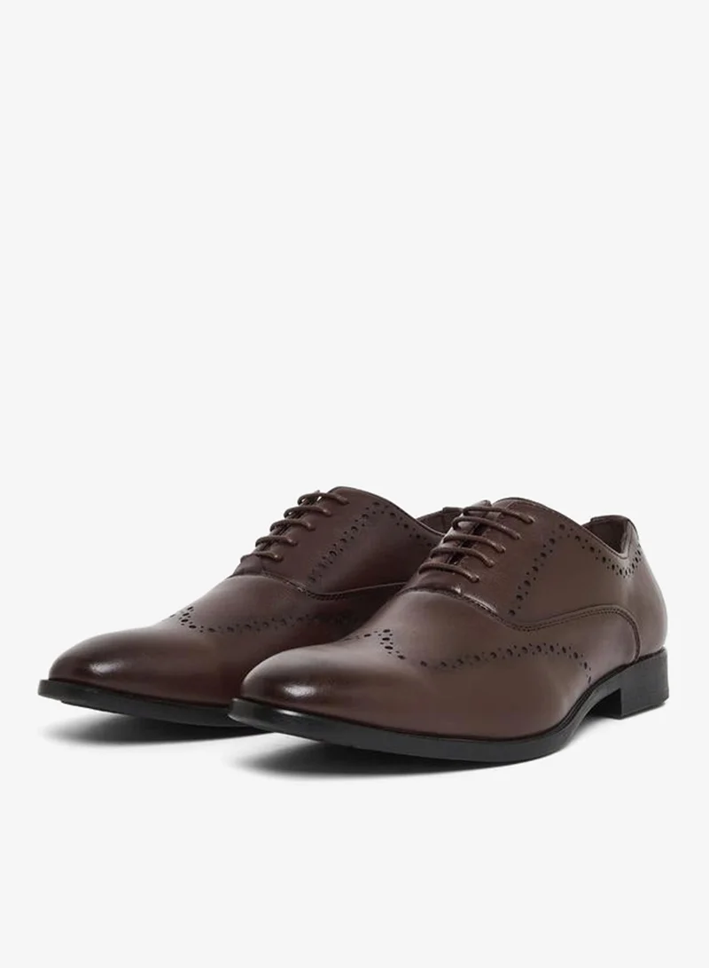 Styli Men Brown Leather Oxford Brogue Shoes