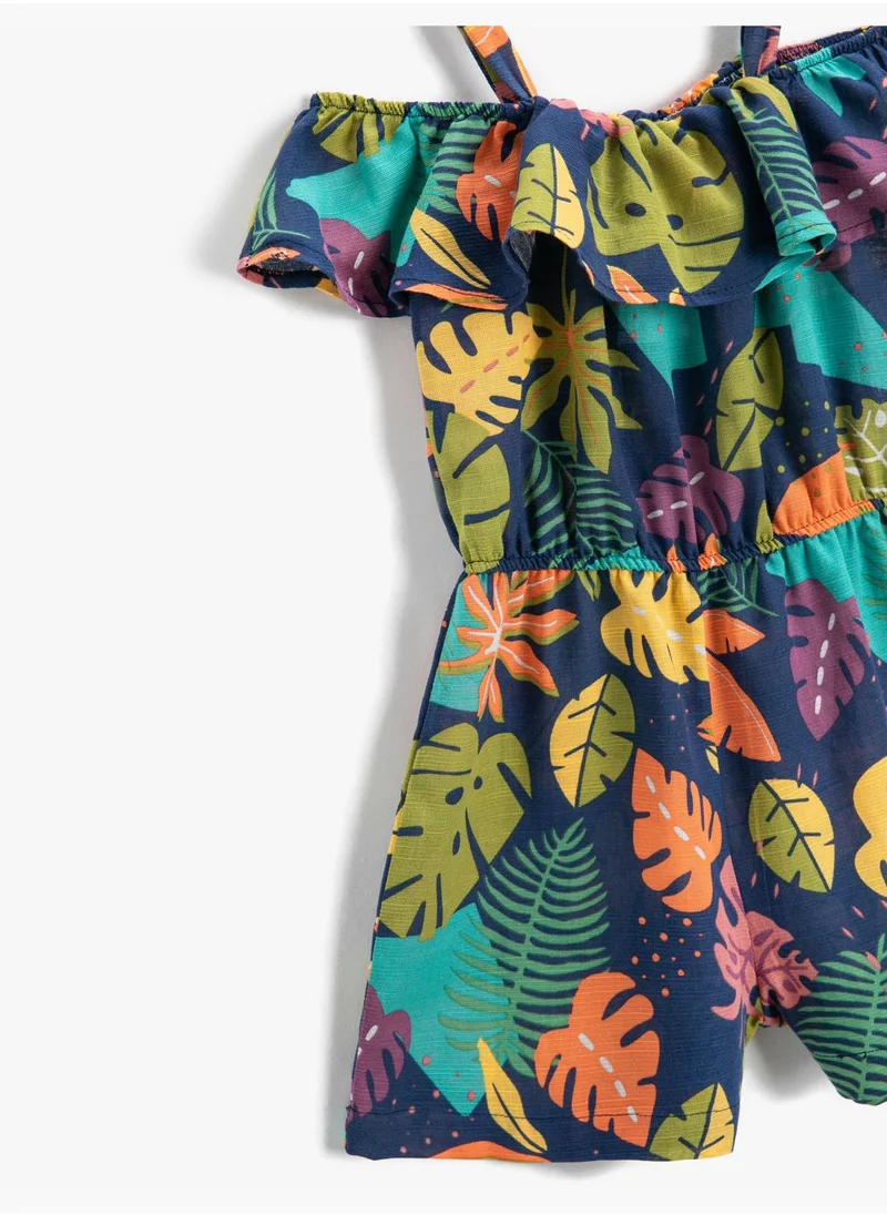 KOTON Short Jumpsuit Floral Shoulder Off