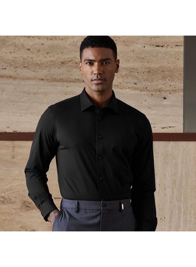 Ouding First-class High-elastic Shirt, Wolf King Black, Men's High-elastic Wrinkle-free Black Long-sleeve Shirt, Wolf King Black Solid Color, Size 43 - Image 3