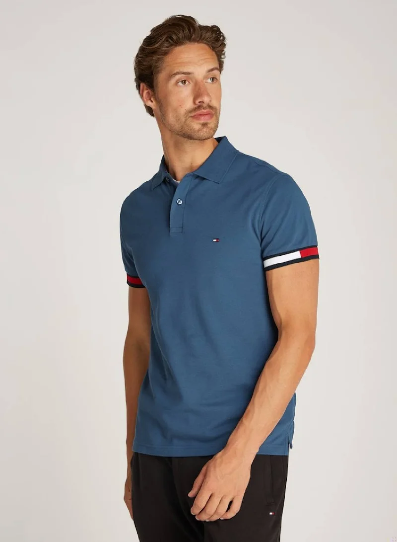 TOMMY HILFIGER Men's Hilfiger Flag Slim Fit Polo -  Stretch organic cotton, Blue