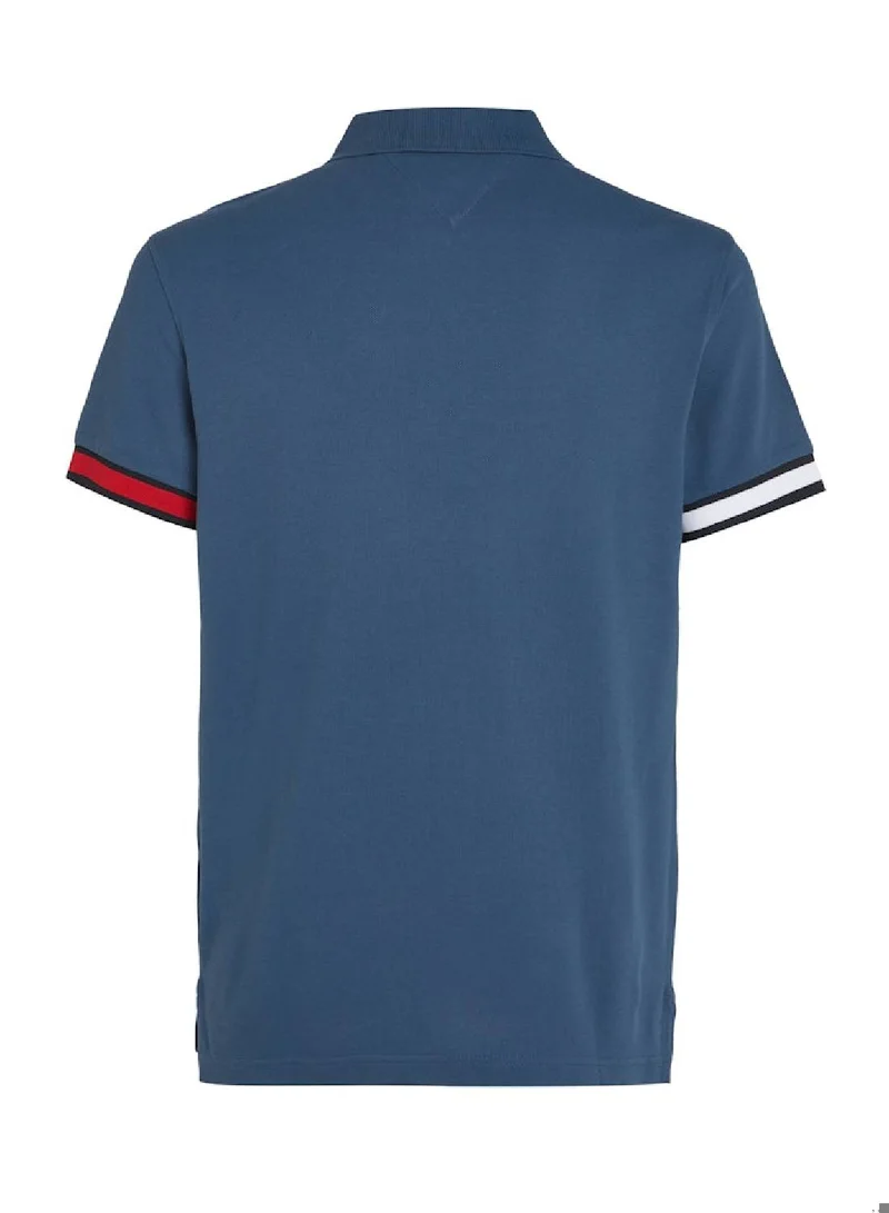 TOMMY HILFIGER Men's Hilfiger Flag Slim Fit Polo -  Stretch organic cotton, Blue
