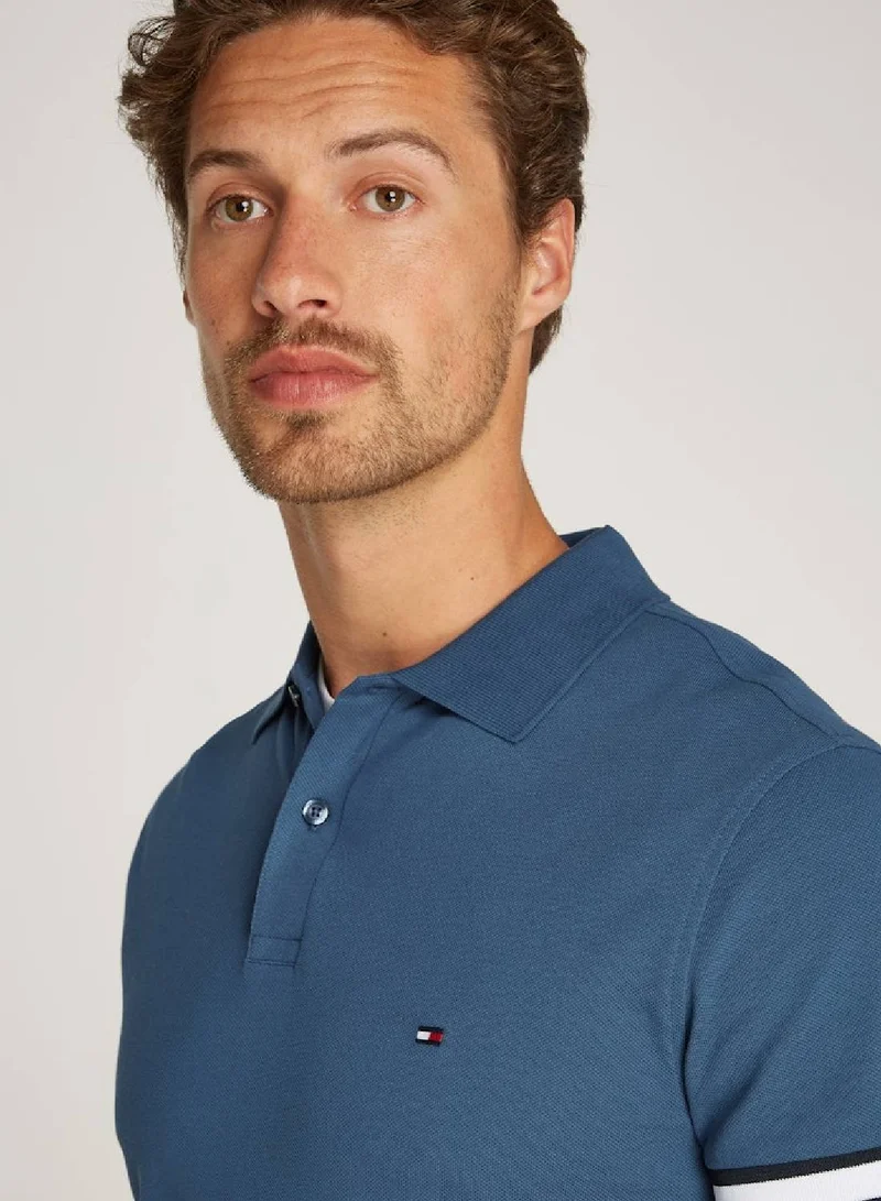 TOMMY HILFIGER Men's Hilfiger Flag Slim Fit Polo -  Stretch organic cotton, Blue