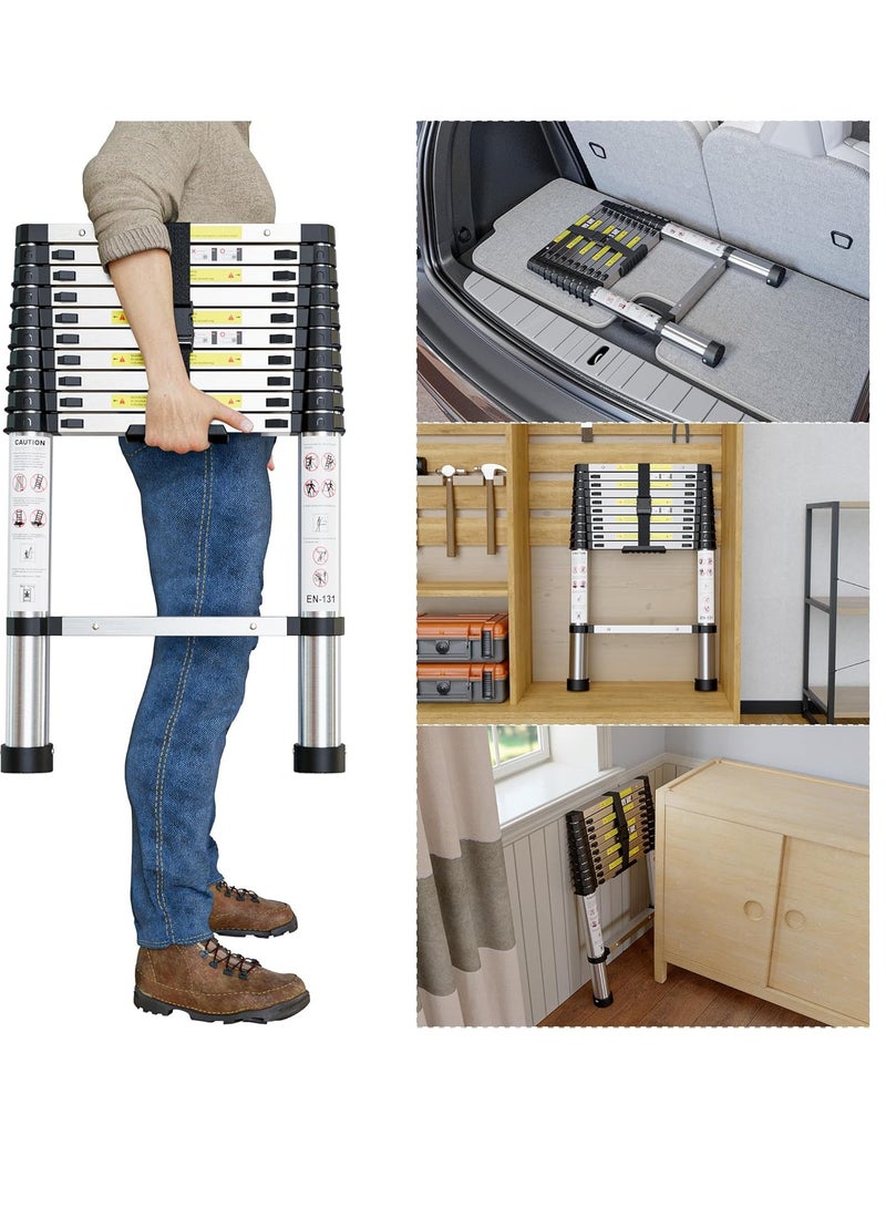 سلم تلسكوبي 3.2 متر – سلم استانلس ستيل قابل للطي بارتفاع قابل للتعديل وقاعدة مانعة للانزلاق للأسطح والعَليّات والكرفانات - Image 4