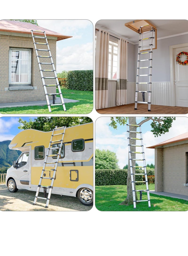 سلم تلسكوبي 3.2 متر – سلم استانلس ستيل قابل للطي بارتفاع قابل للتعديل وقاعدة مانعة للانزلاق للأسطح والعَليّات والكرفانات - Image 3