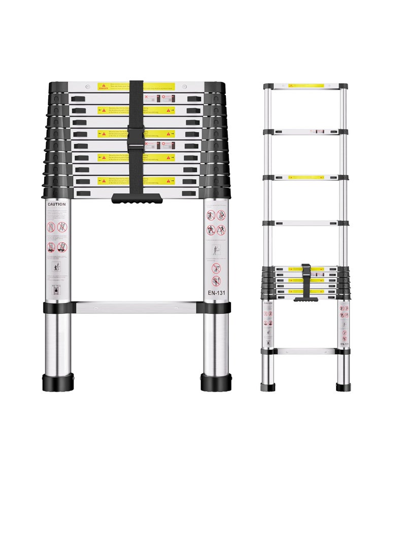 سلم تلسكوبي 3.2 متر – سلم استانلس ستيل قابل للطي بارتفاع قابل للتعديل وقاعدة مانعة للانزلاق للأسطح والعَليّات والكرفانات - Image 1
