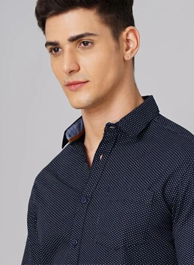 تايك تو قميص كاجوال رجالي أزرق مطبوع بنقوش دقيقة بقصة عادية من هارد سودا