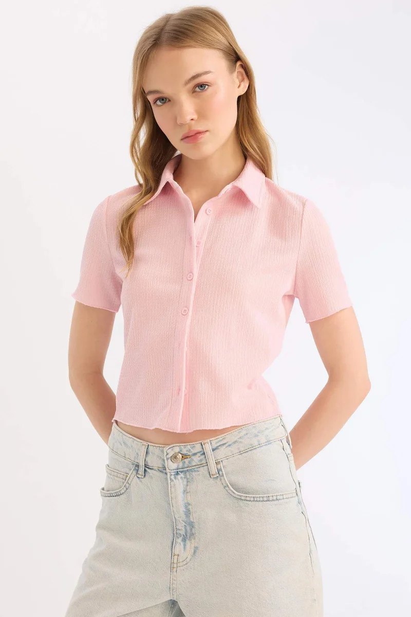 DeFacto Slim Fit Shirt Collar Short Sleeve Shirt