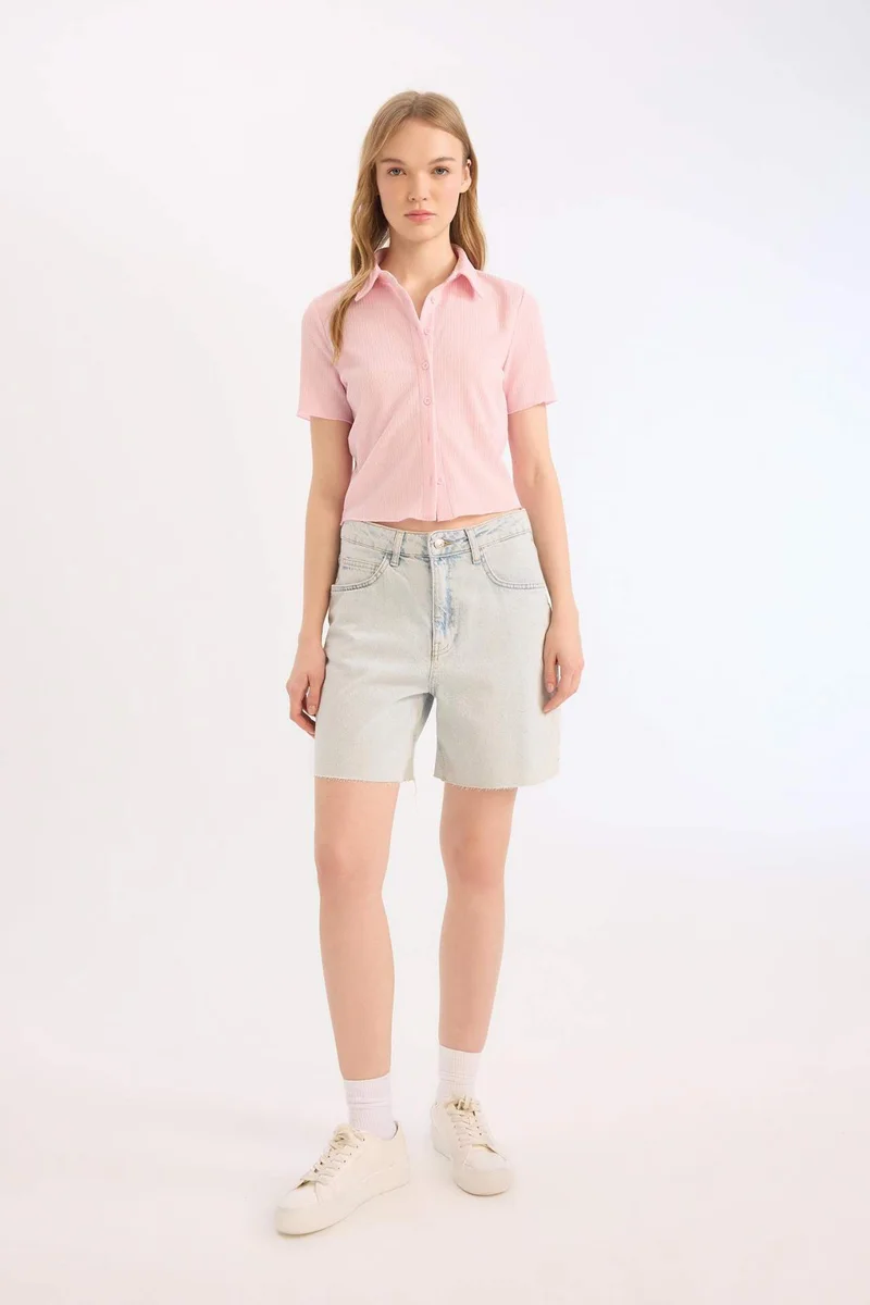DeFacto Slim Fit Shirt Collar Short Sleeve Shirt